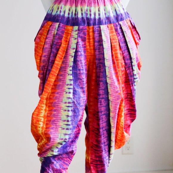 Vintage Tie Dyed Colourful Cotton Harem Pants - Picture 4 of 8